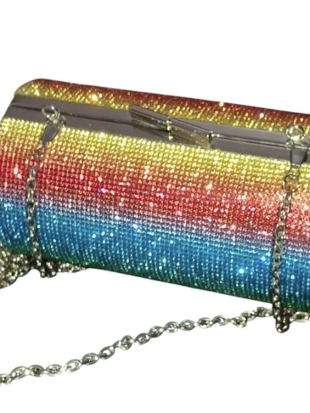 Women's Rainbow Rhinestone Clutch Bag with Chain Strap